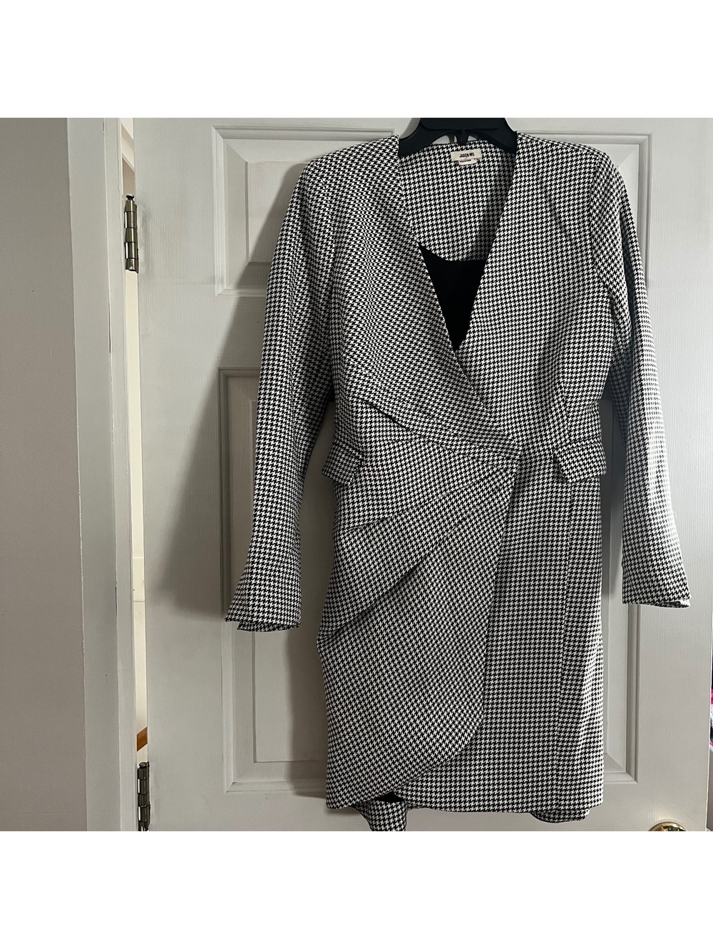 Jason Wu Black and White Houndstooth Pattern Long Sleeve Dress Size S